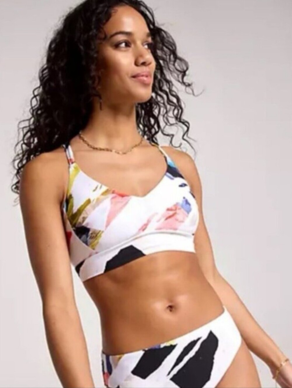 CALIA Strappy Back Ruched Bikini Top/Bottom 2pc Swimsuit Bikini Collage White M